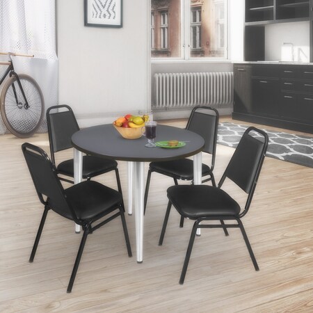 Regency Kahlo Round Table & Chair Sets, 36 W, 36 L, 29 H, Wood, Metal, Vinyl Top, Grey TPL36RNDGYCM29BK